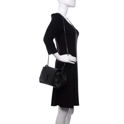 Saint Laurent Pebbled Lambskin Chevron Monogram Small Nolita Black 2 of 12