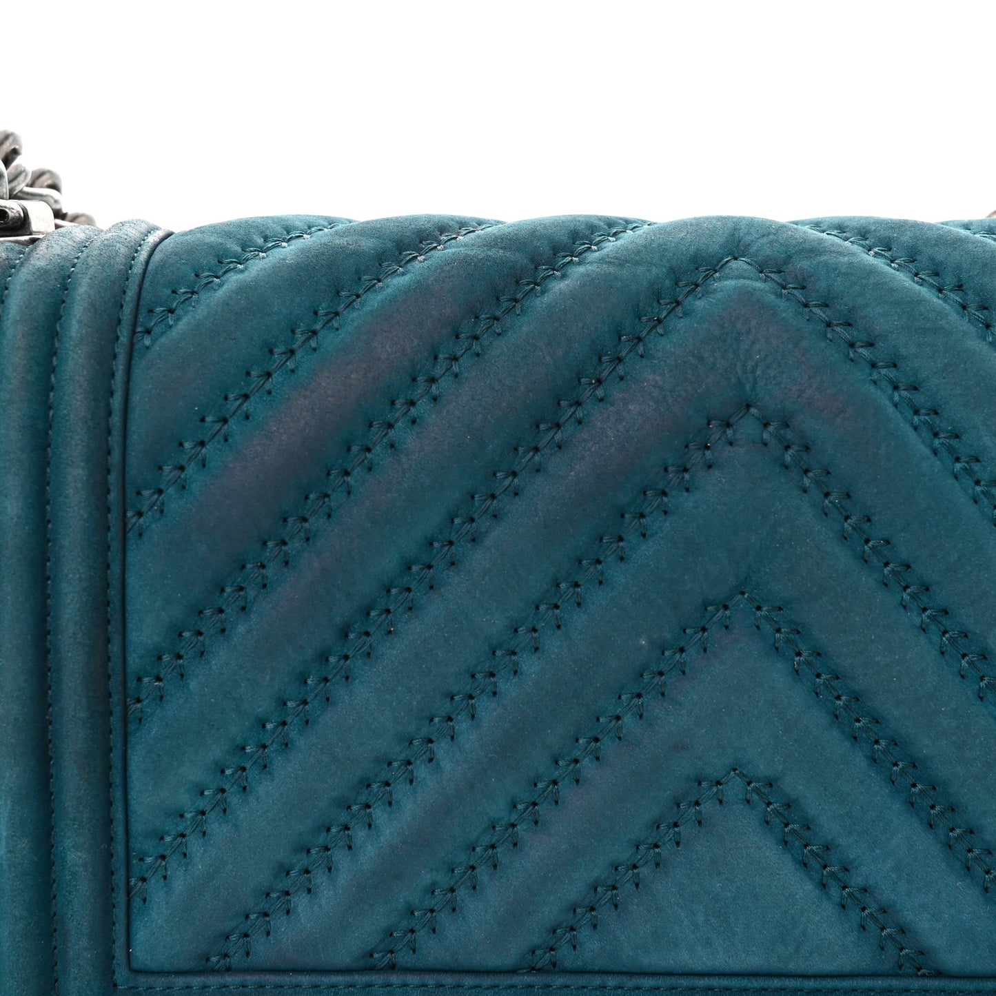 Nubuck Chevron Quilted Medium Boy Flap Blue