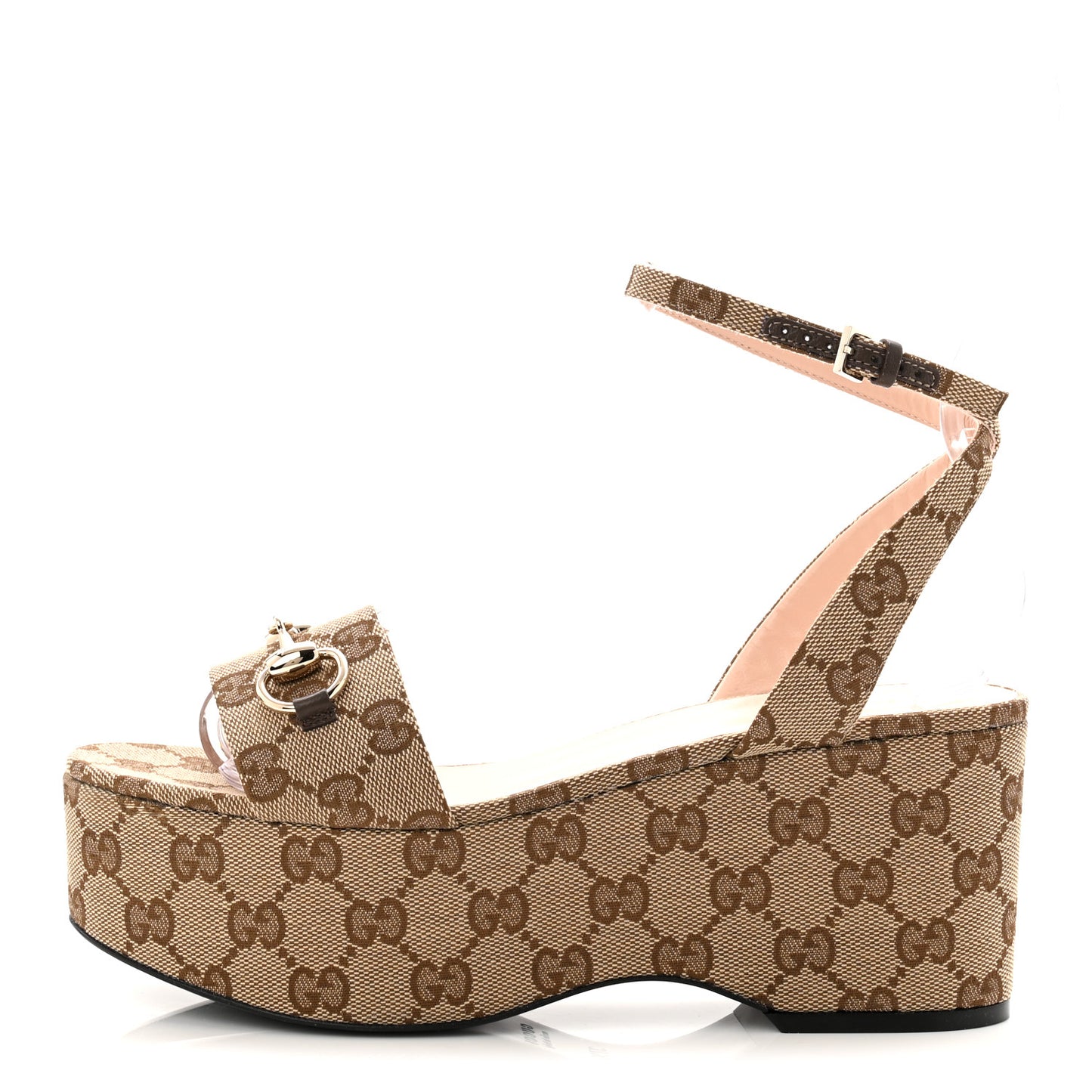 Monogram Nappa Chalotte Horsebit Ankle Strap 75mm Flatform Sandals 37.5 Beige Ebony