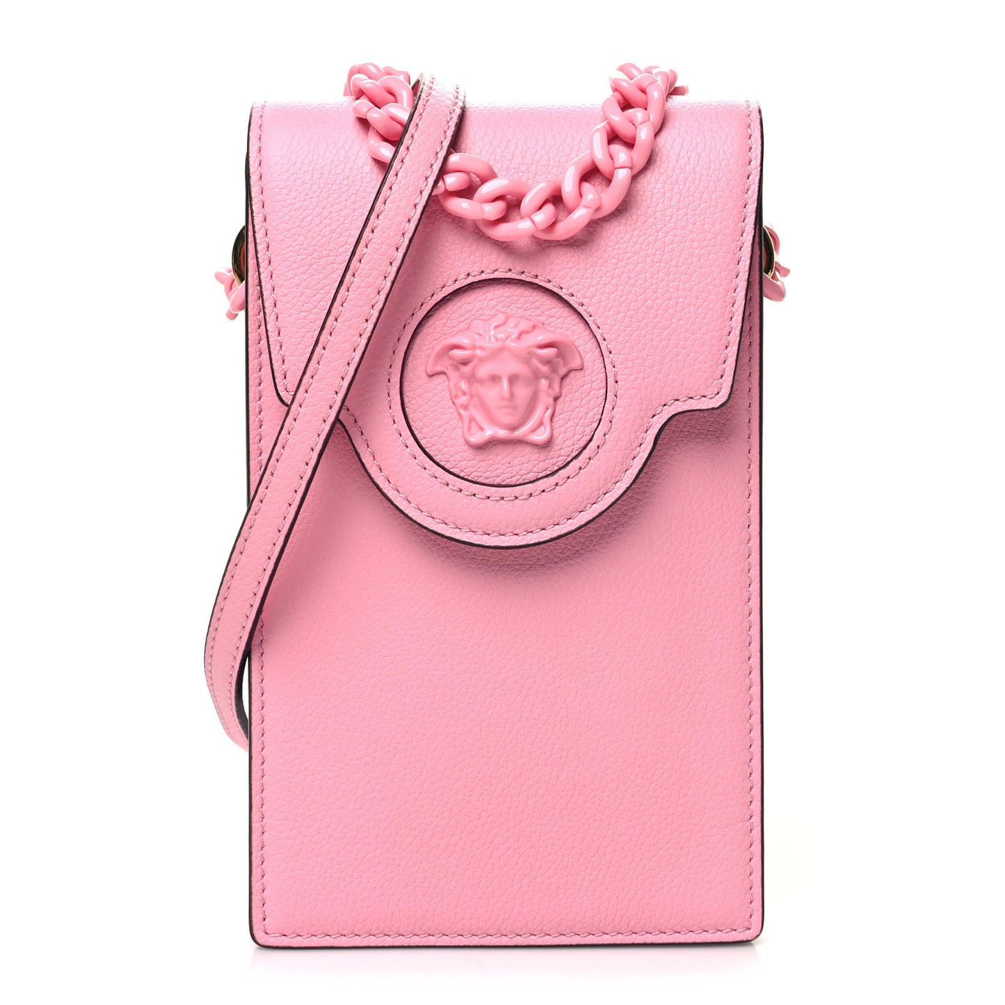 Calfskin La Medusa Chain Crossbody Phone Pouch Pink