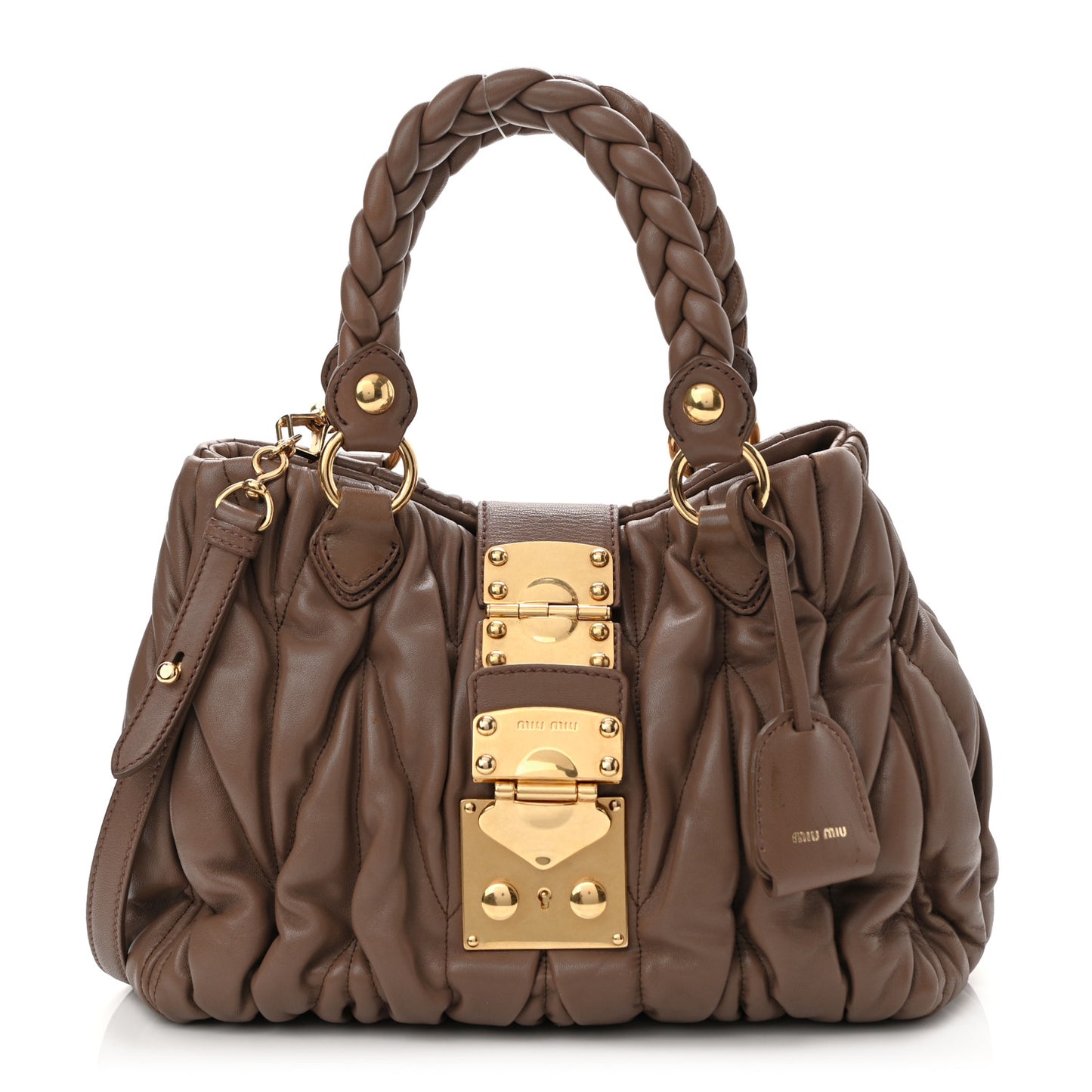 Nappa Matelasse Top Handle Satchel Cammello