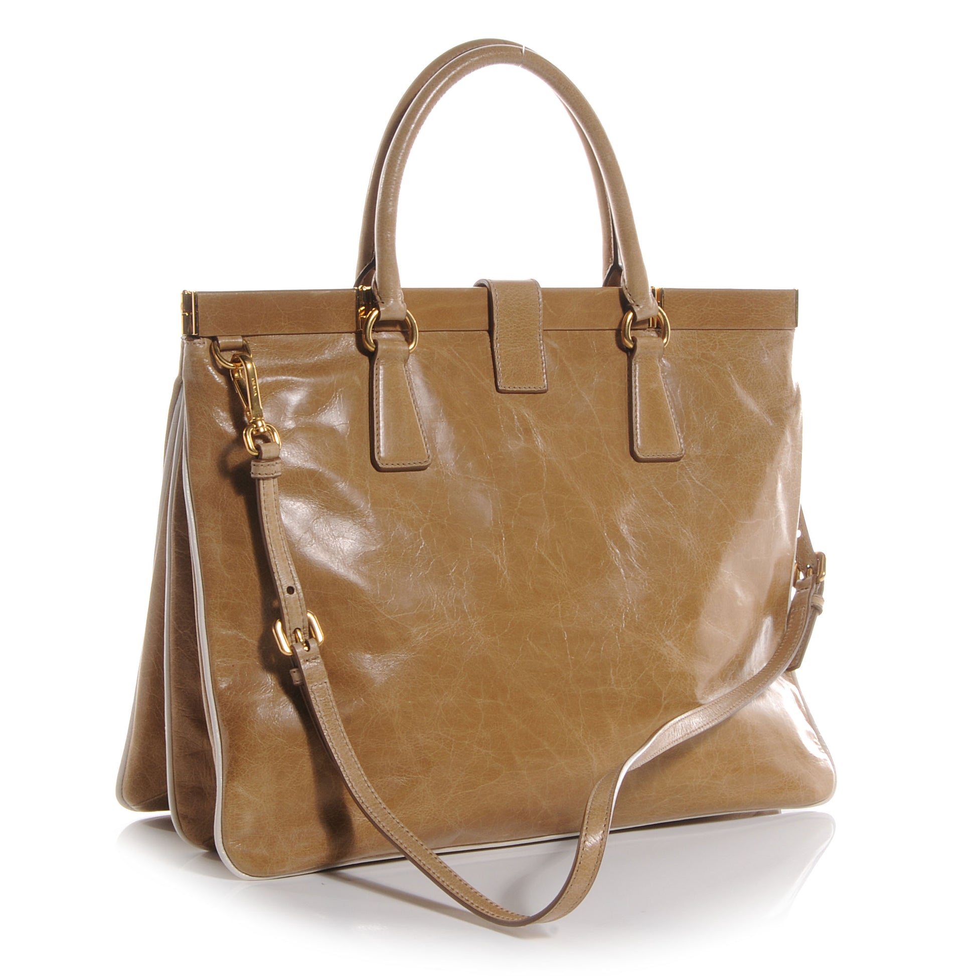Prada Vitello Shine Large Tote Sughero Talco 3 of 9