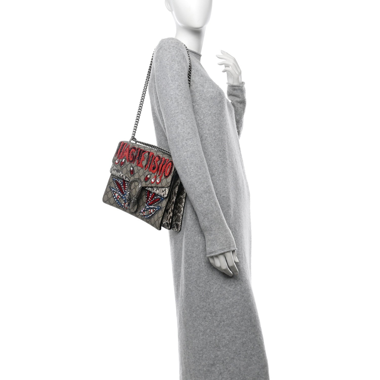 Gucci GG Supreme Monogram Snakeskin Crystal Magnetismo Embroidered Medium Dionysus Shoulder Bag 2 of 10