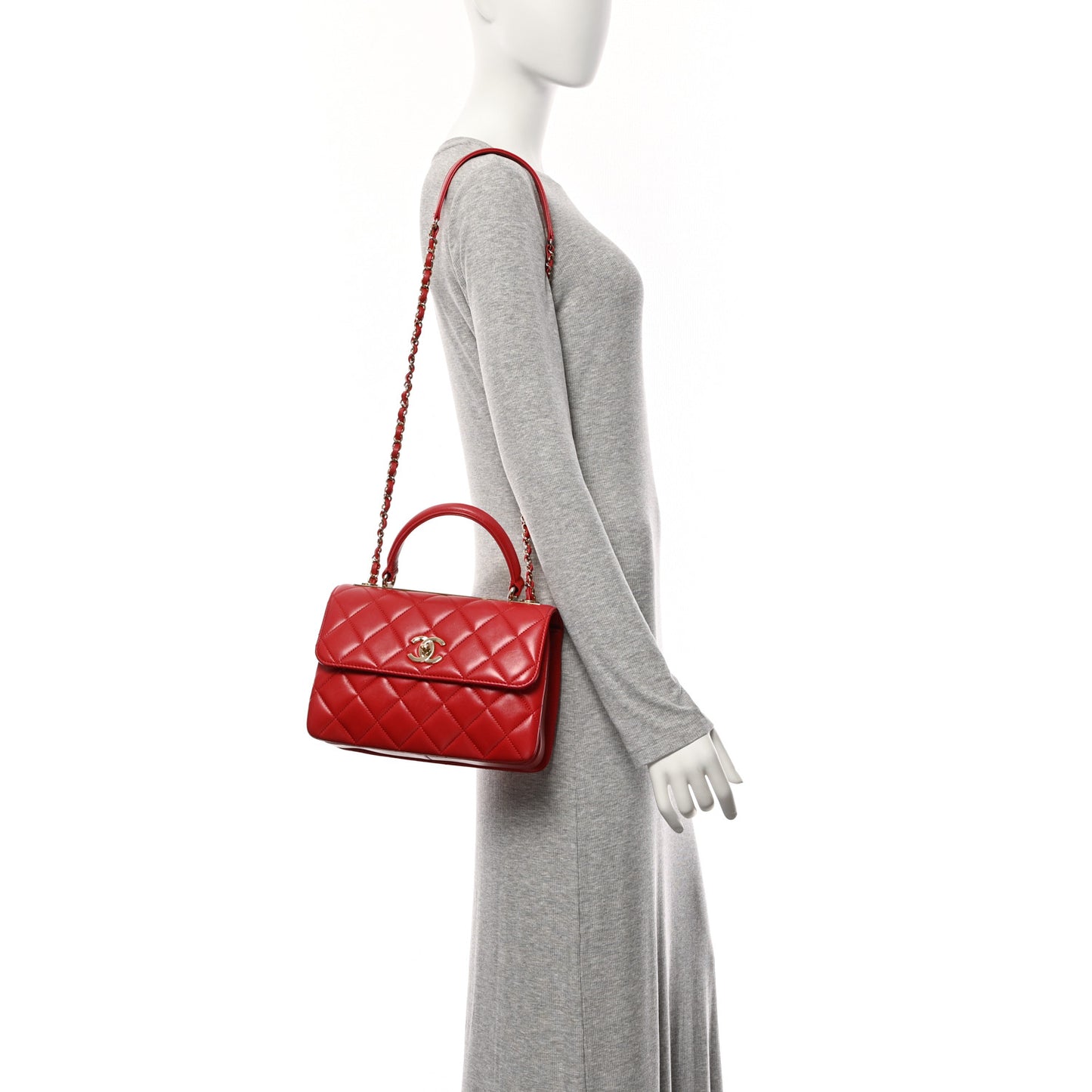 Lambskin Quilted Small Trendy CC Flap Dual Handle Bag Red
