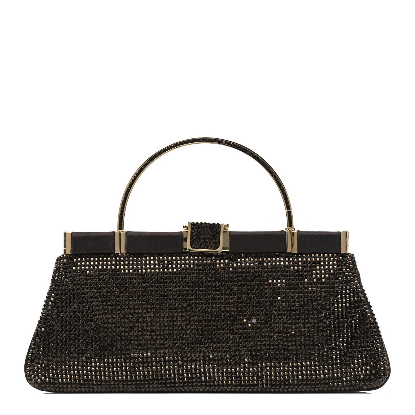 Swarovski Crystal Minaudiere Top Handle Clutch Brown Gold