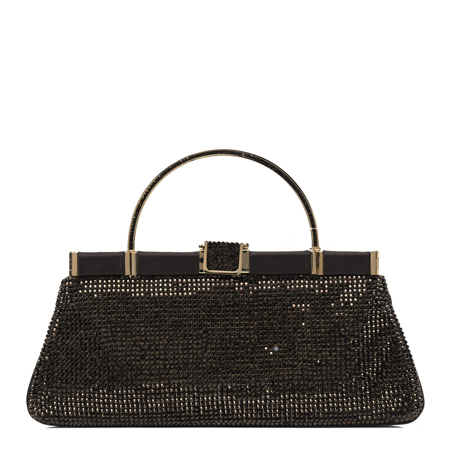 Judith Leiber Swarovski Crystal Minaudiere Top Handle Clutch Brown Gold 1 of 7