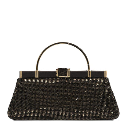 Judith Leiber Swarovski Crystal Minaudiere Top Handle Clutch Brown Gold 1 of 7