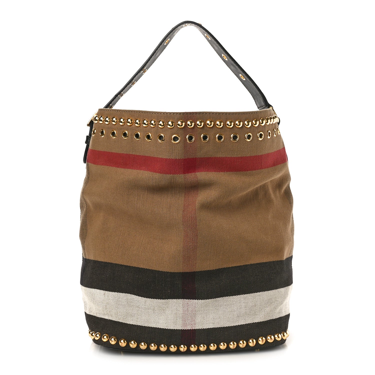Burberry Canvas Mega Check Studded Medium Ashby Bucket Bag Black 1 of 10