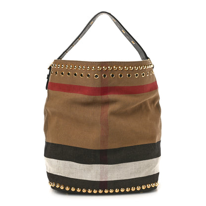 Burberry Canvas Mega Check Studded Medium Ashby Bucket Bag Black 1 of 10