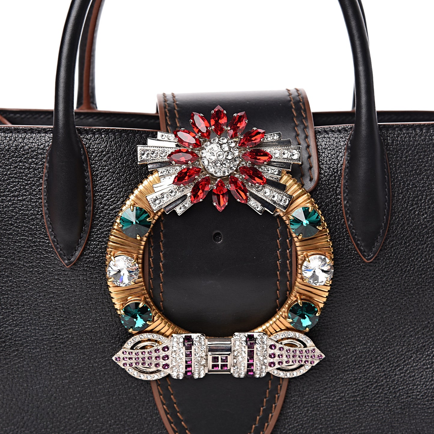 Goatskin Madras Soft Calf Crystal Embellished Tote Black