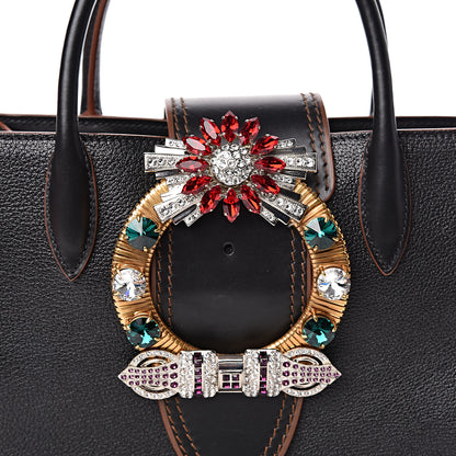 Miu Miu Goatskin Madras Soft Calf Crystal Embellished Tote Black 11 of 11