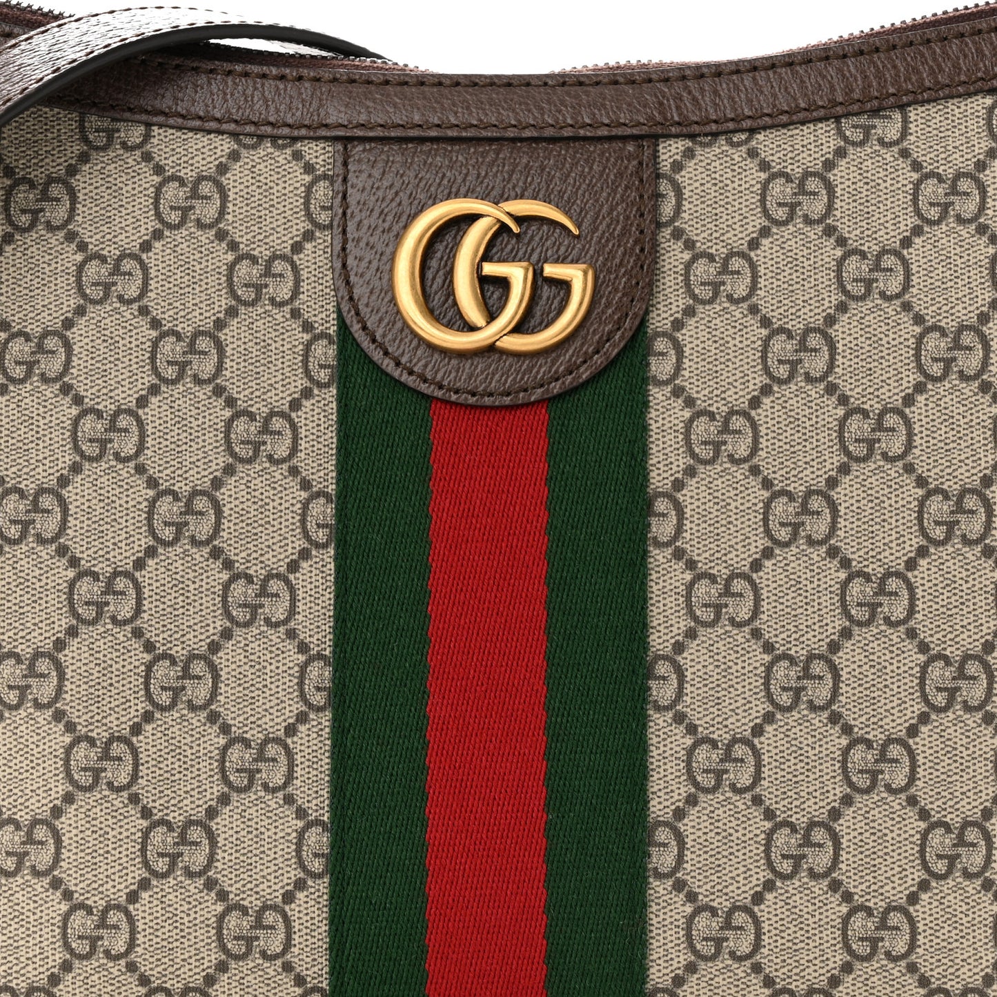 GG Supreme Monogram Textured Dollar Calfskin Web Small Ophidia Half Moon Hobo Beige Ebony New Acero