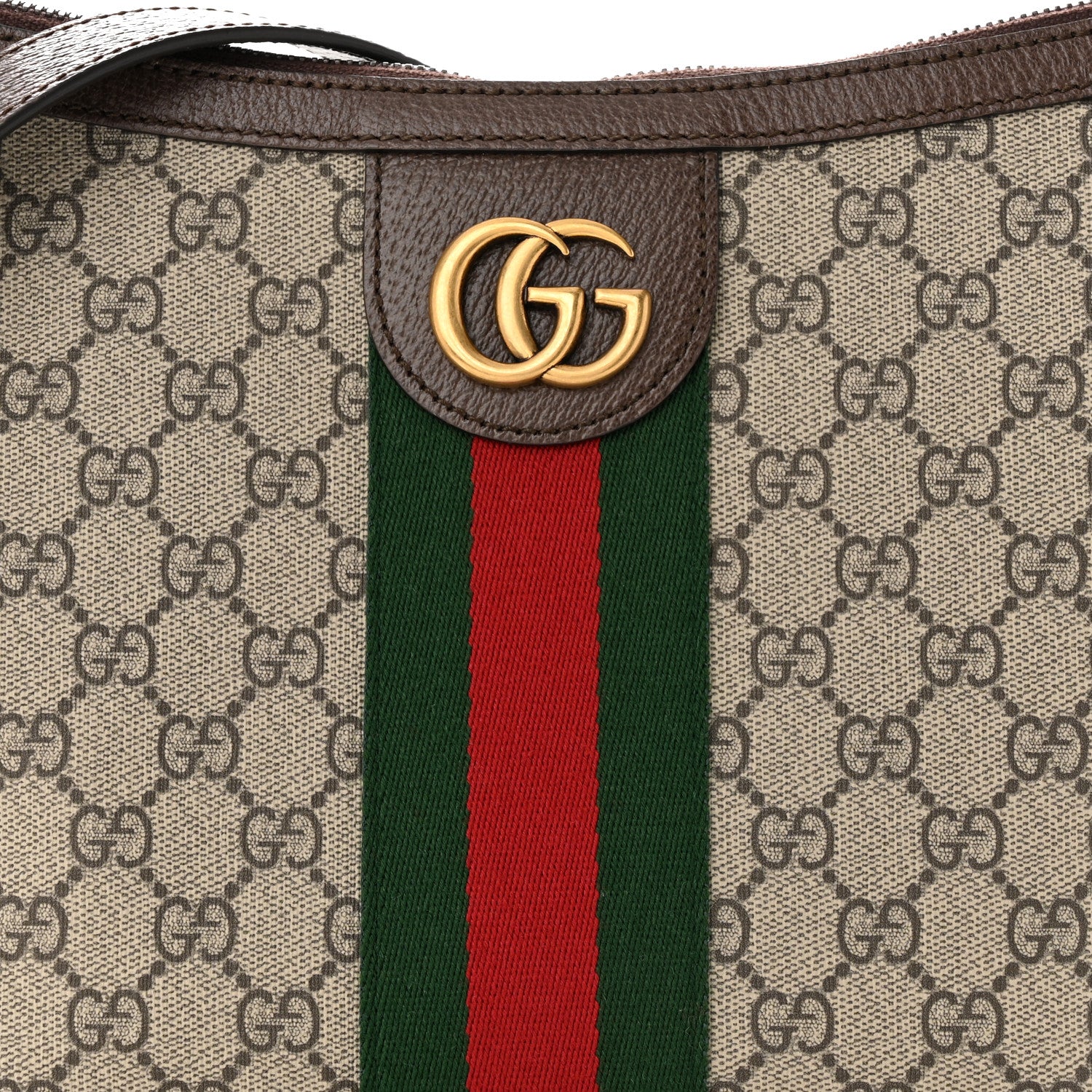 Gucci GG Supreme Monogram Textured Dollar Calfskin Web Small Ophidia Half Moon Hobo Beige Ebony New Acero 8 of 11