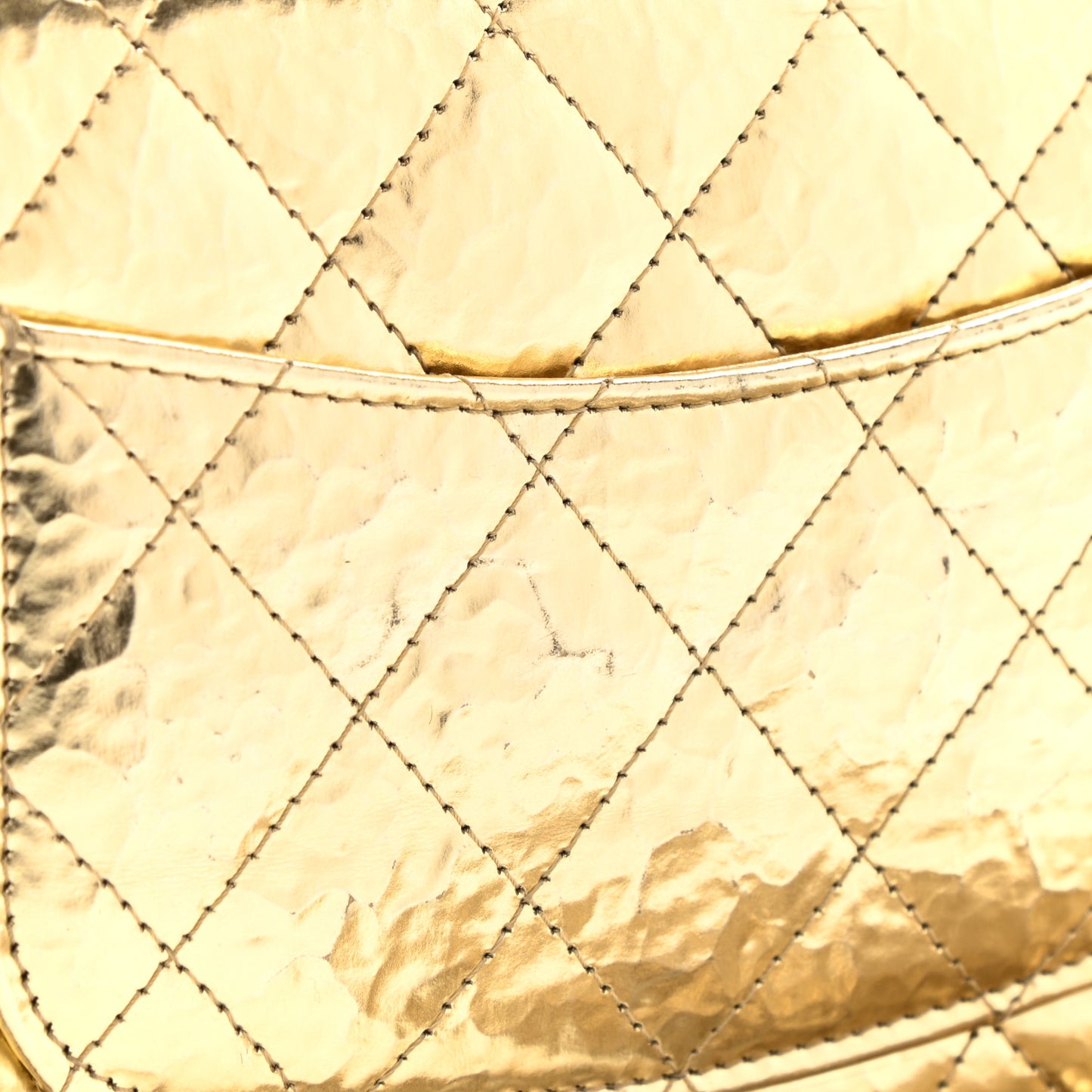 Hammered Metallic Calfskin Quilted Wallet On Chain WOC Gold