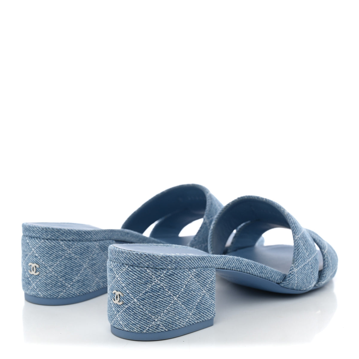 Denim Quilted Mules 38 Blue