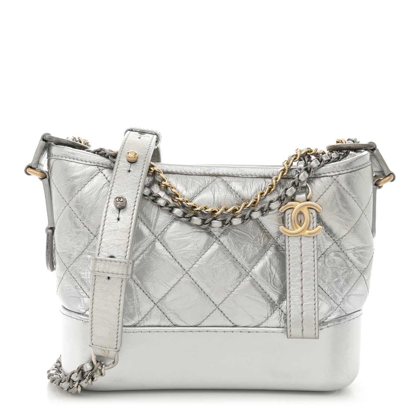 Metallic Aged Calfskin Quilted Small Gabrielle Hobo Silver