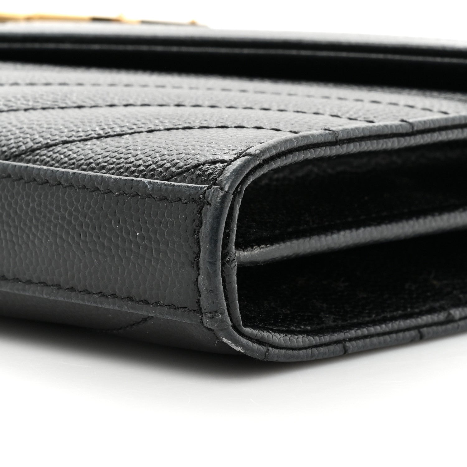 Saint Laurent Grain De Poudre Matelasse Chevron Monogram Chain Wallet Black 10 of 17