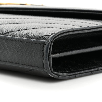Saint Laurent Grain De Poudre Matelasse Chevron Monogram Chain Wallet Black 10 of 17