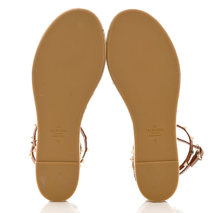 Valentino Garavani Canvas Leopard Print Rockstud Ankle Wrap Espadrille Flatform Sandals 41 Brown 5 of 15