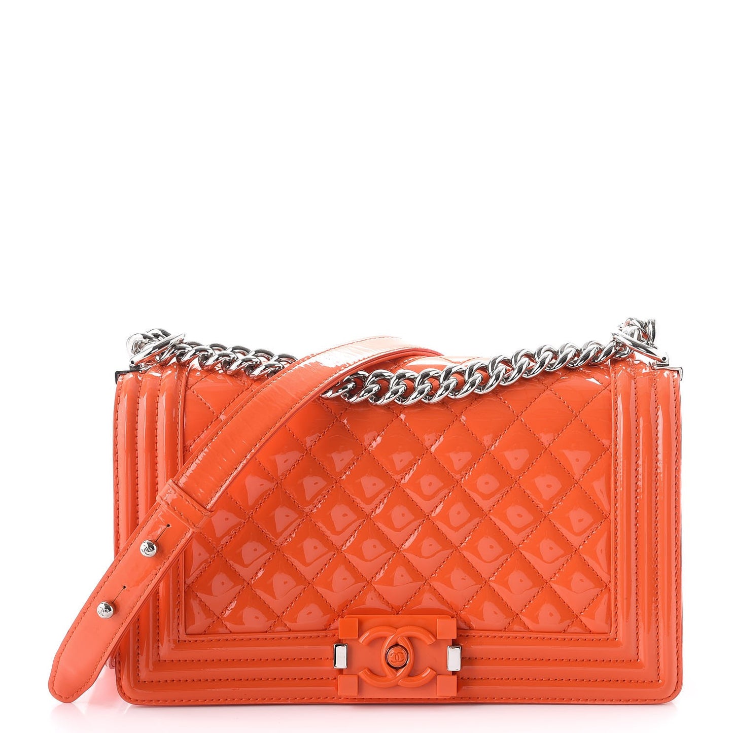 Patent Calfskin Medium Plexiglass Boy Flap Orange