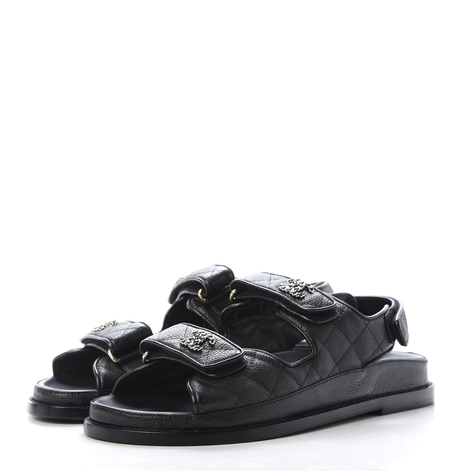 Chanel Grained Calfskin Velcro Dad Sandals 39 Black 3 of 10