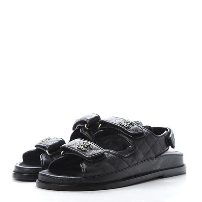 Chanel Grained Calfskin Velcro Dad Sandals 39 Black 3 of 10