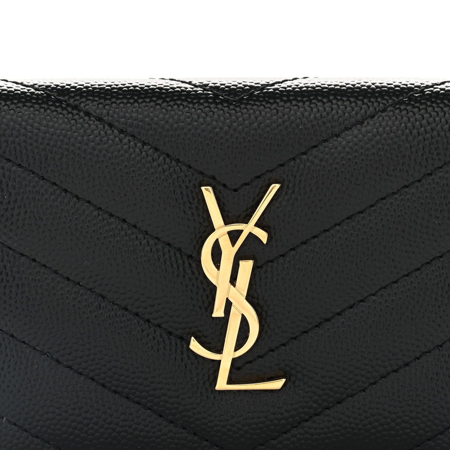 Saint Laurent Grain De Poudre Matelasse Chevron Monogram Flap Card Case Black 9 of 9