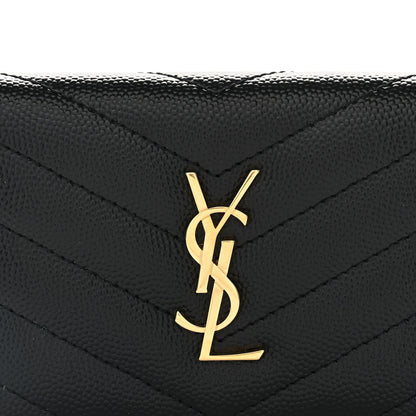 Saint Laurent Grain De Poudre Matelasse Chevron Monogram Flap Card Case Black 9 of 9
