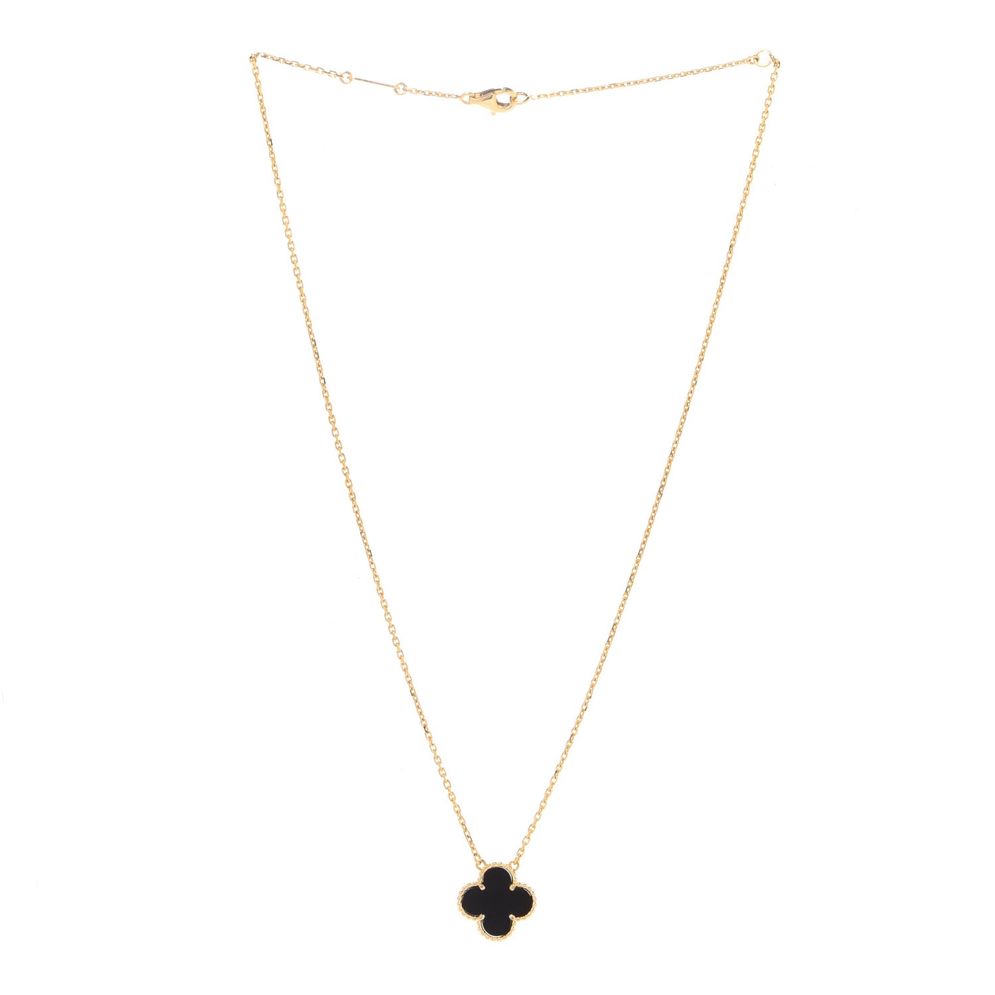 18K Yellow Gold Black Onyx Vintage Alhambra Pendant Necklace