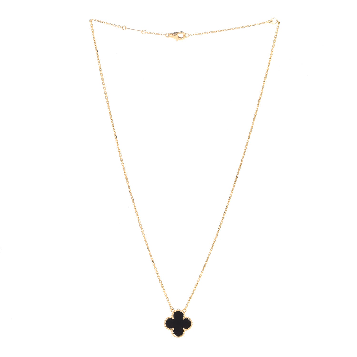 Van Cleef & Arpels 18K Yellow Gold Black Onyx Vintage Alhambra Pendant Necklace 3 of 5