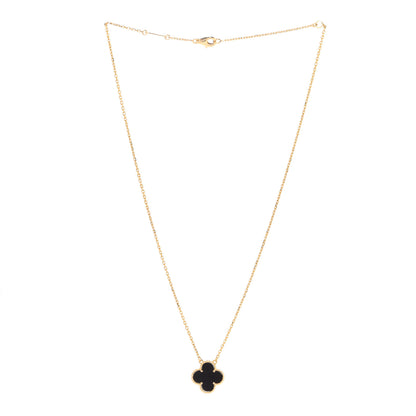 Van Cleef & Arpels 18K Yellow Gold Black Onyx Vintage Alhambra Pendant Necklace 3 of 5
