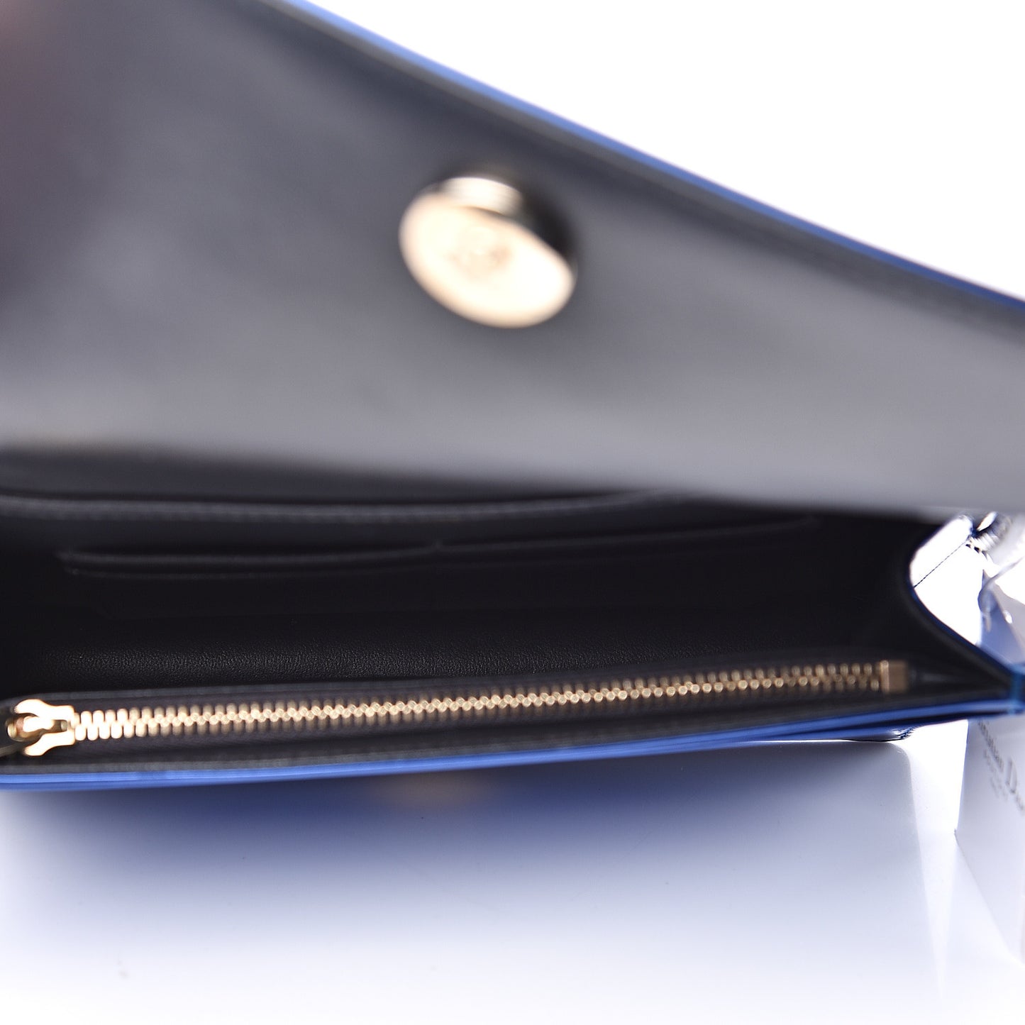 Metallic Patent Micro-Cannage Diorama Wallet on Chain Pouch Mirror Blue