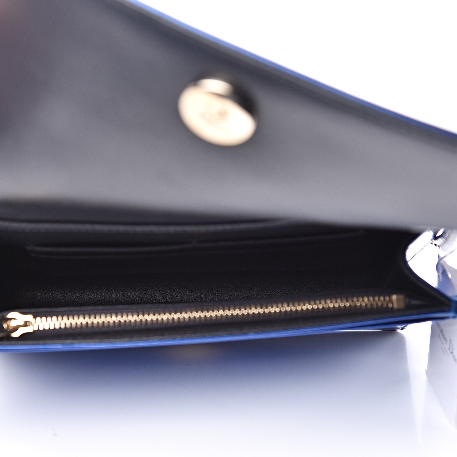Christian Dior Metallic Patent Micro-Cannage Diorama Wallet on Chain Pouch Mirror Blue 4 of 7