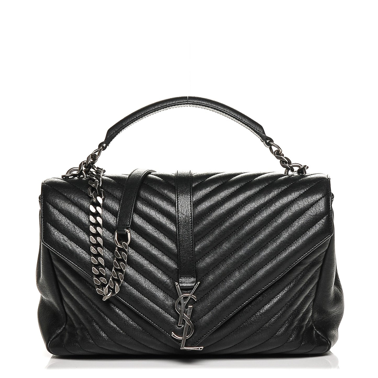 Sheepskin Matelasse Chevron Monogram Large College Satchel Black