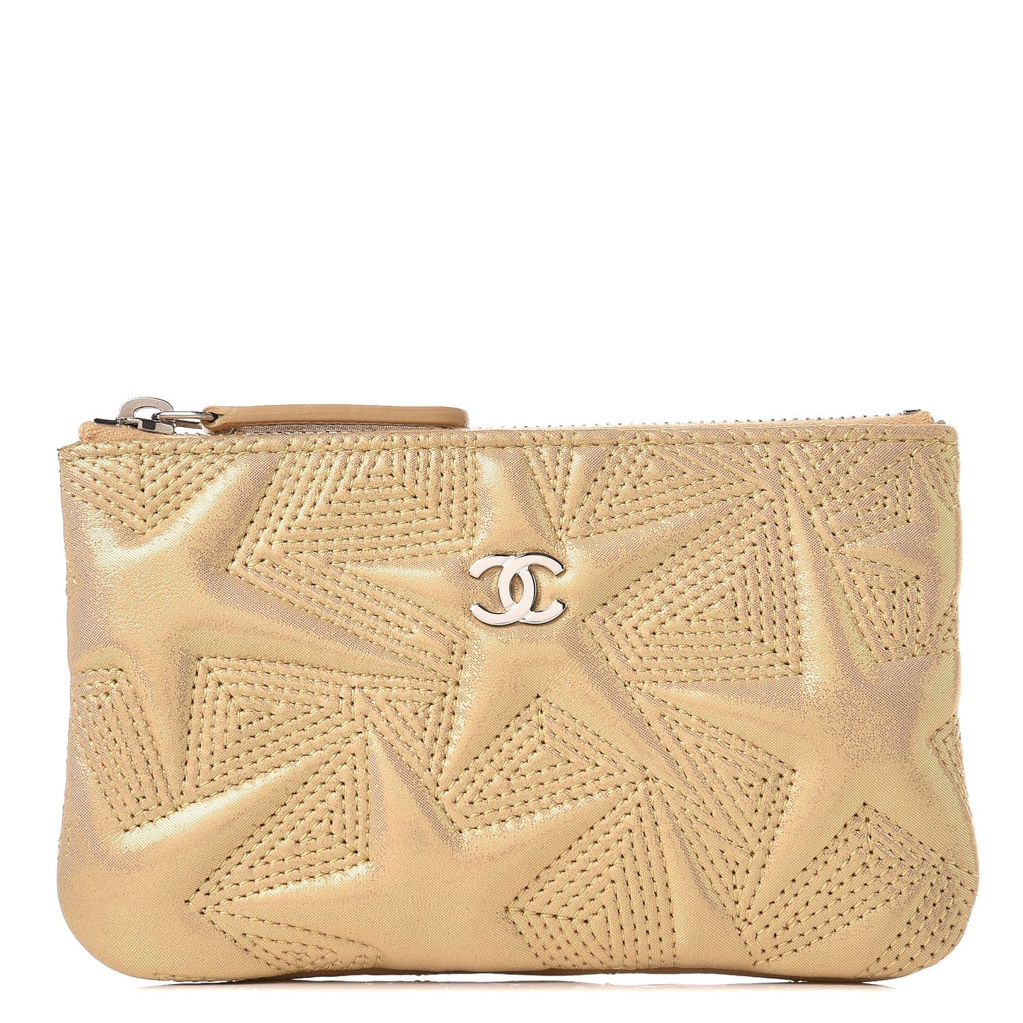 Metallic Lambskin Star Embossed Coin Purse Case Gold