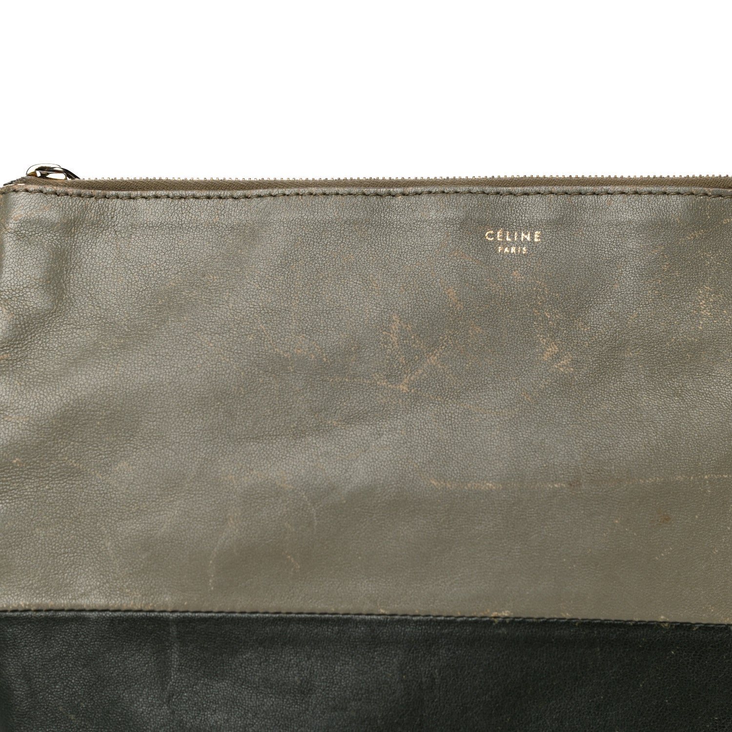 Celine Smooth Lambskin Bi-Color Solo Clutch Pouch Army Green 31 of 32