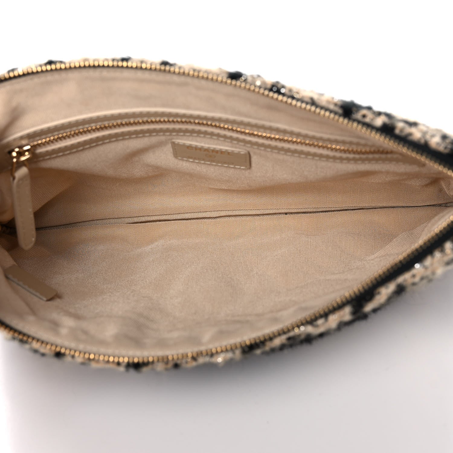 Chanel Tweed Shearling Quilted Chanel Cosmetic Pouch Beige Black 5 of 13