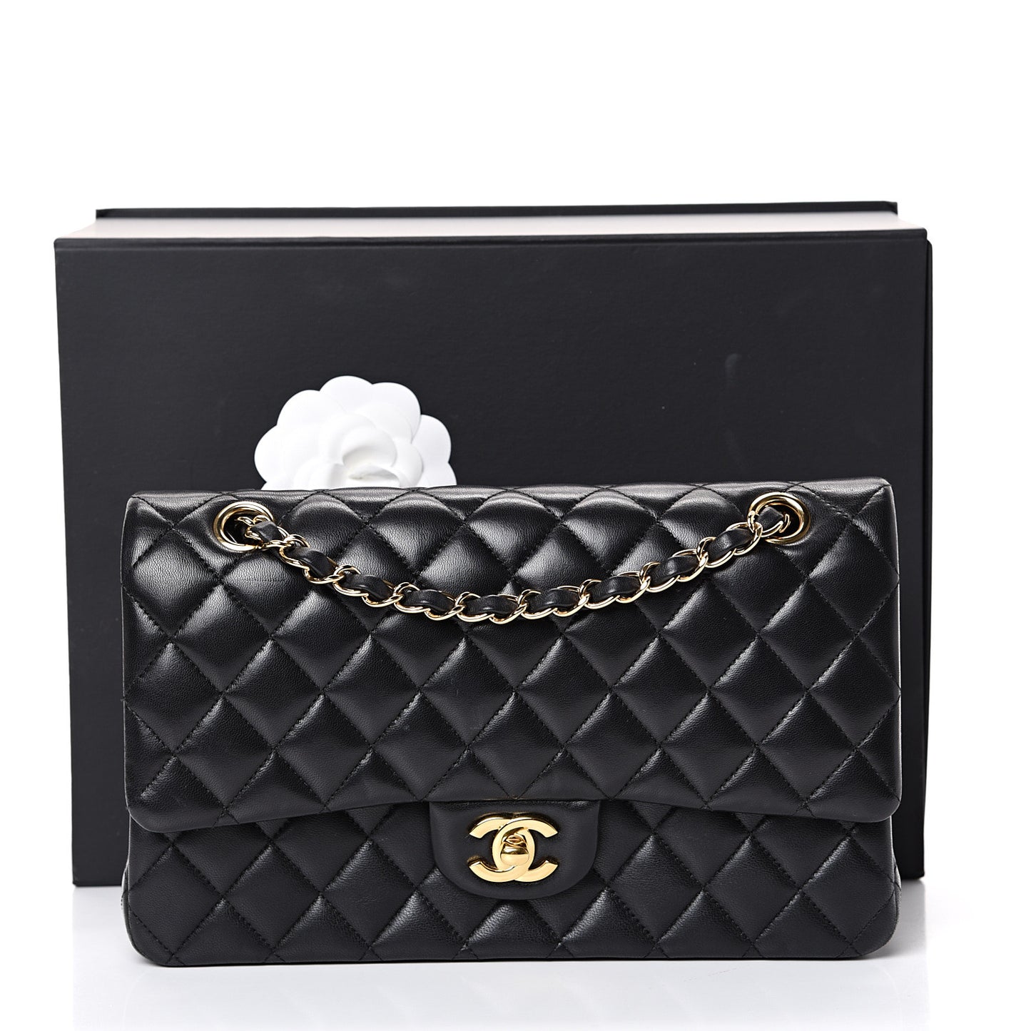 Lambskin Quilted Medium Double Flap Black