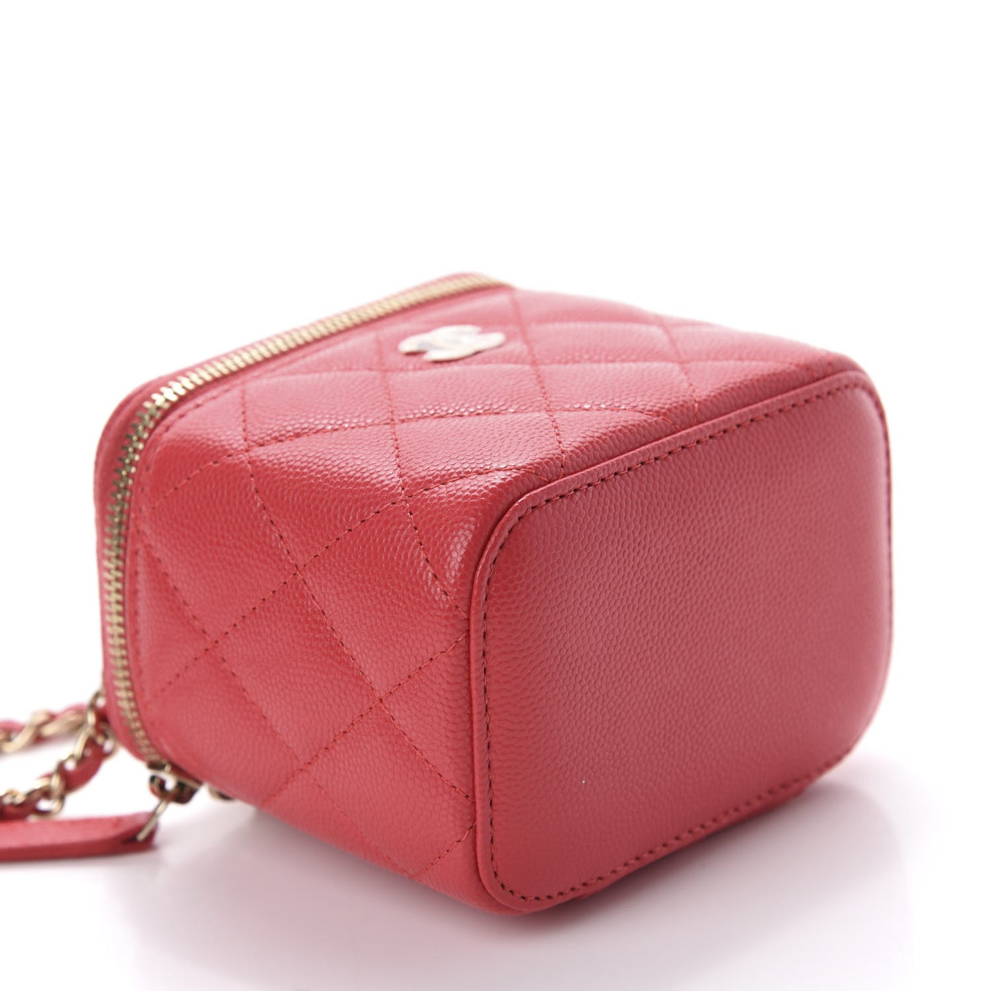 Caviar Quilted Mini Vanity Case With Chain Red