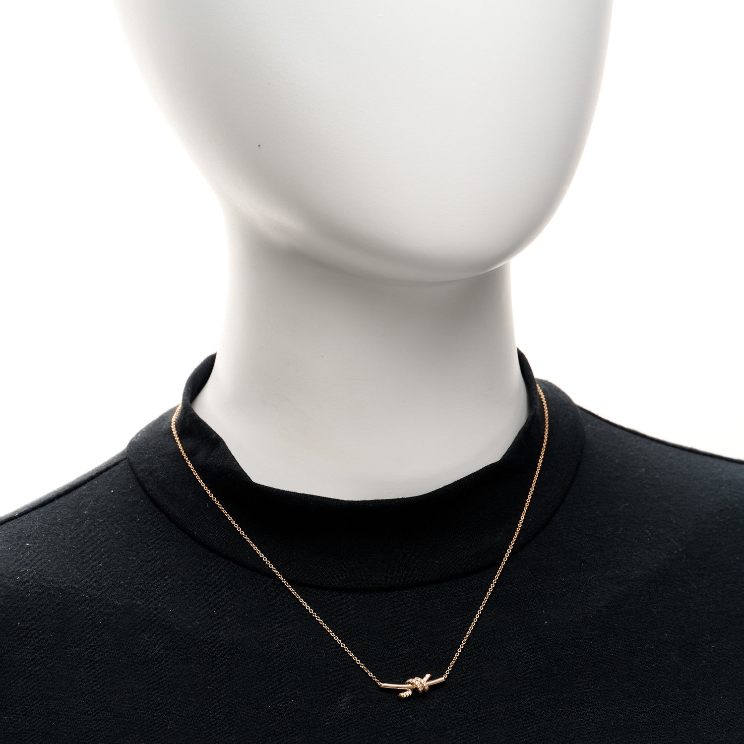 Tiffany 18K Rose Gold Diamond Small Knot Necklace 2 of 4