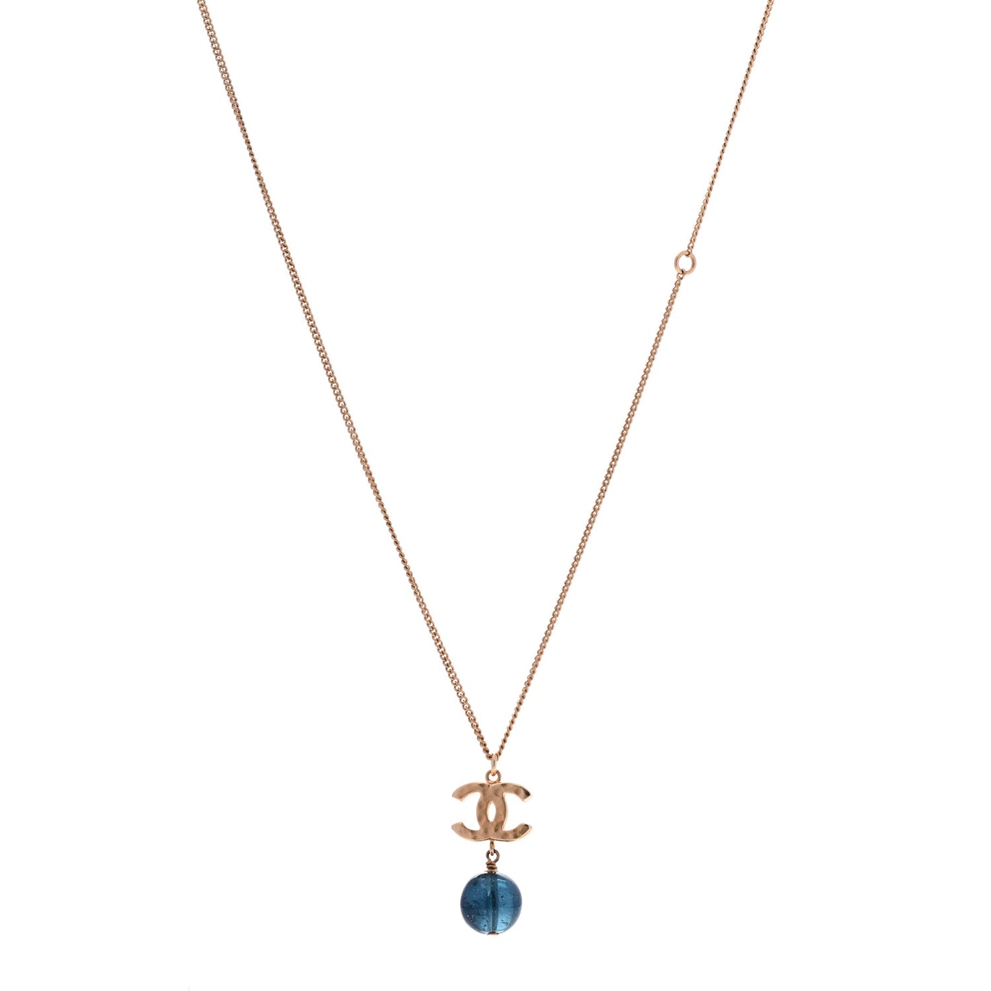 Metal Bead CC Drop CC Pendant Necklace Gold Blue
