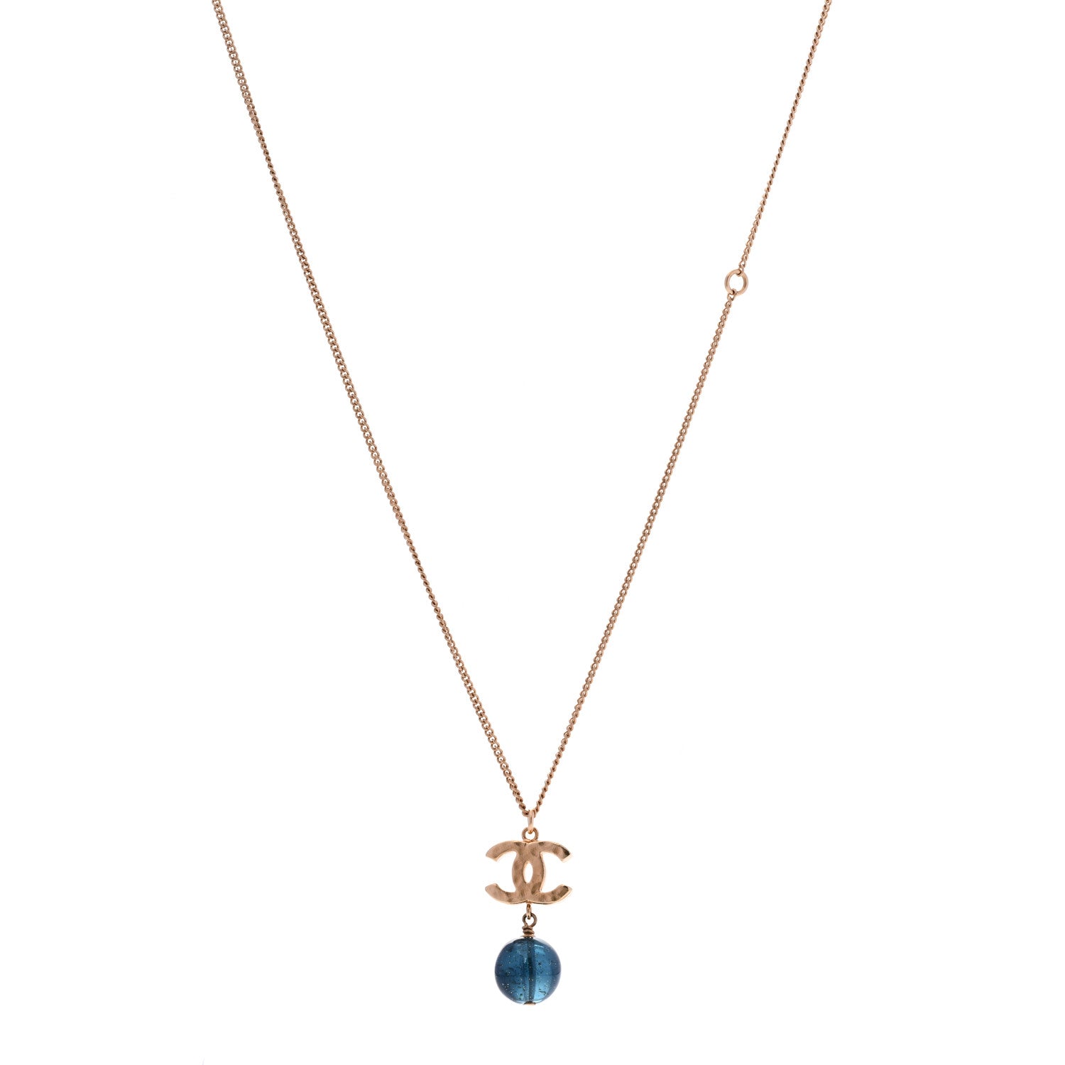 Chanel Metal Bead CC Drop CC Pendant Necklace Gold Blue 1 of 6