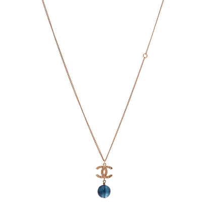 Chanel Metal Bead CC Drop CC Pendant Necklace Gold Blue 1 of 6