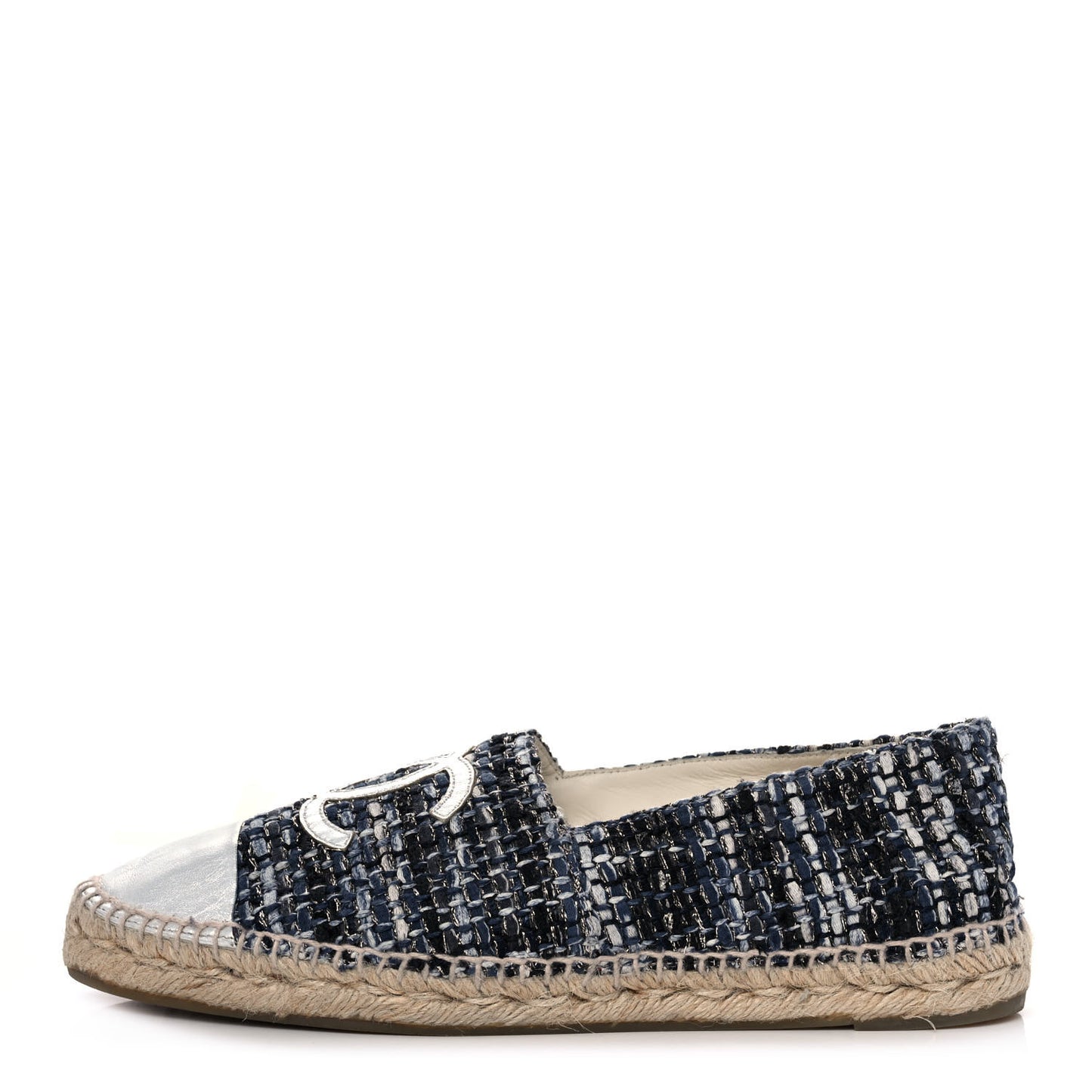 Metallic Tweed Lambskin CC Espadrilles 42 Blue Black Silver
