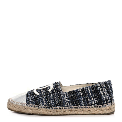 Chanel Metallic Tweed Lambskin CC Espadrilles 42 Blue Black Silver 1 of 11