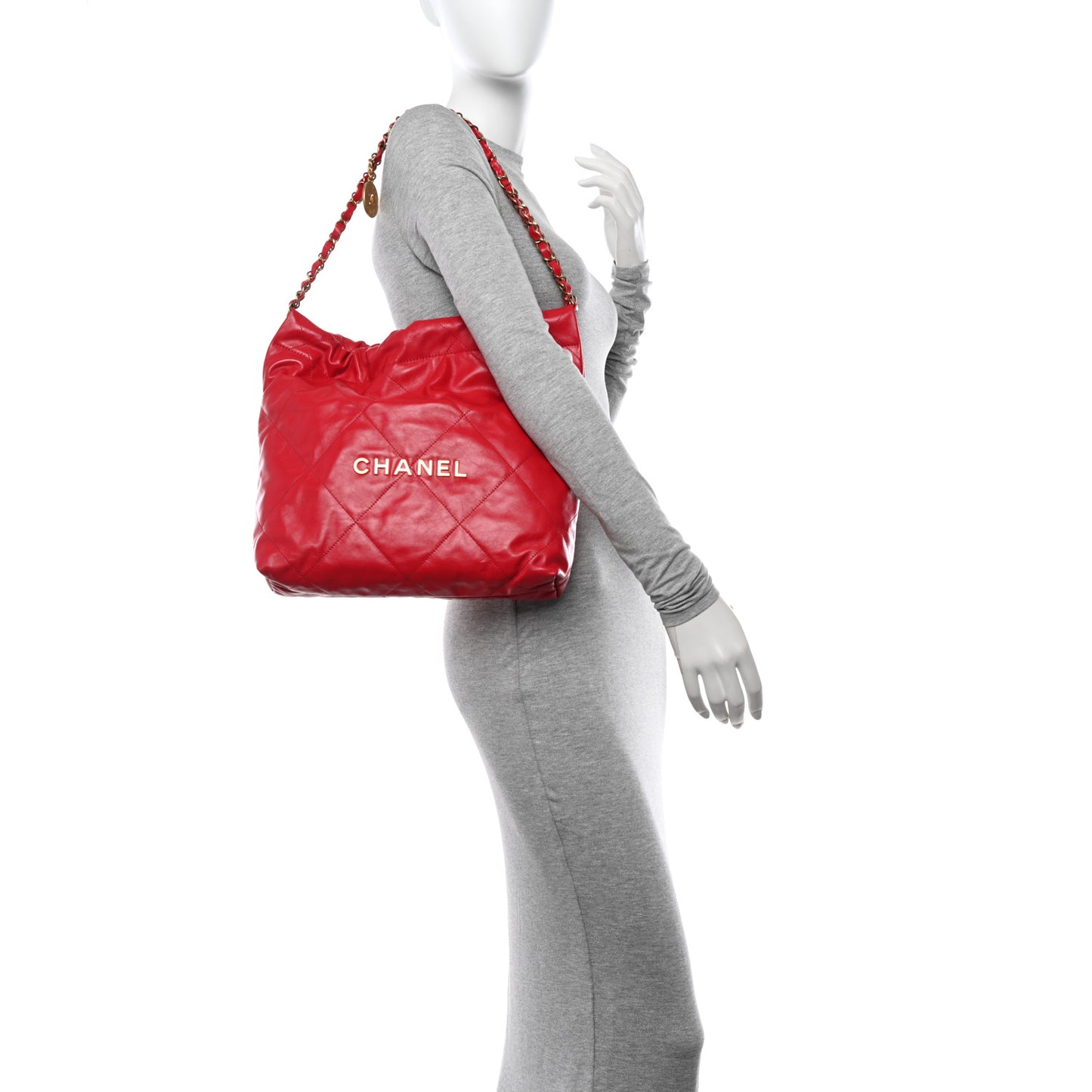 Shiny Calfskin Quilted Small Chanel 22 Red