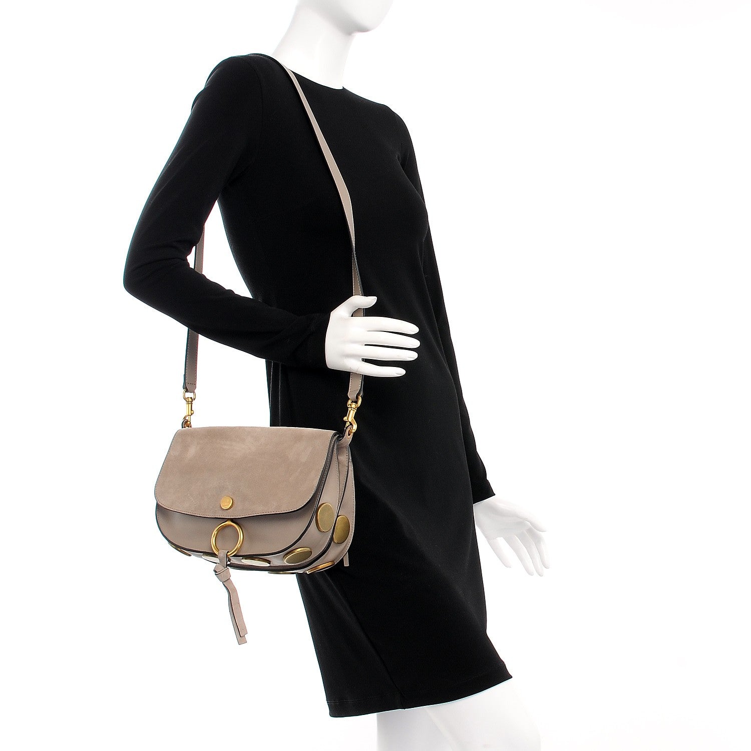 Chloe Suede Smooth Calfskin Mini Kurtis Shoulder Bag Motty Grey 2 of 10