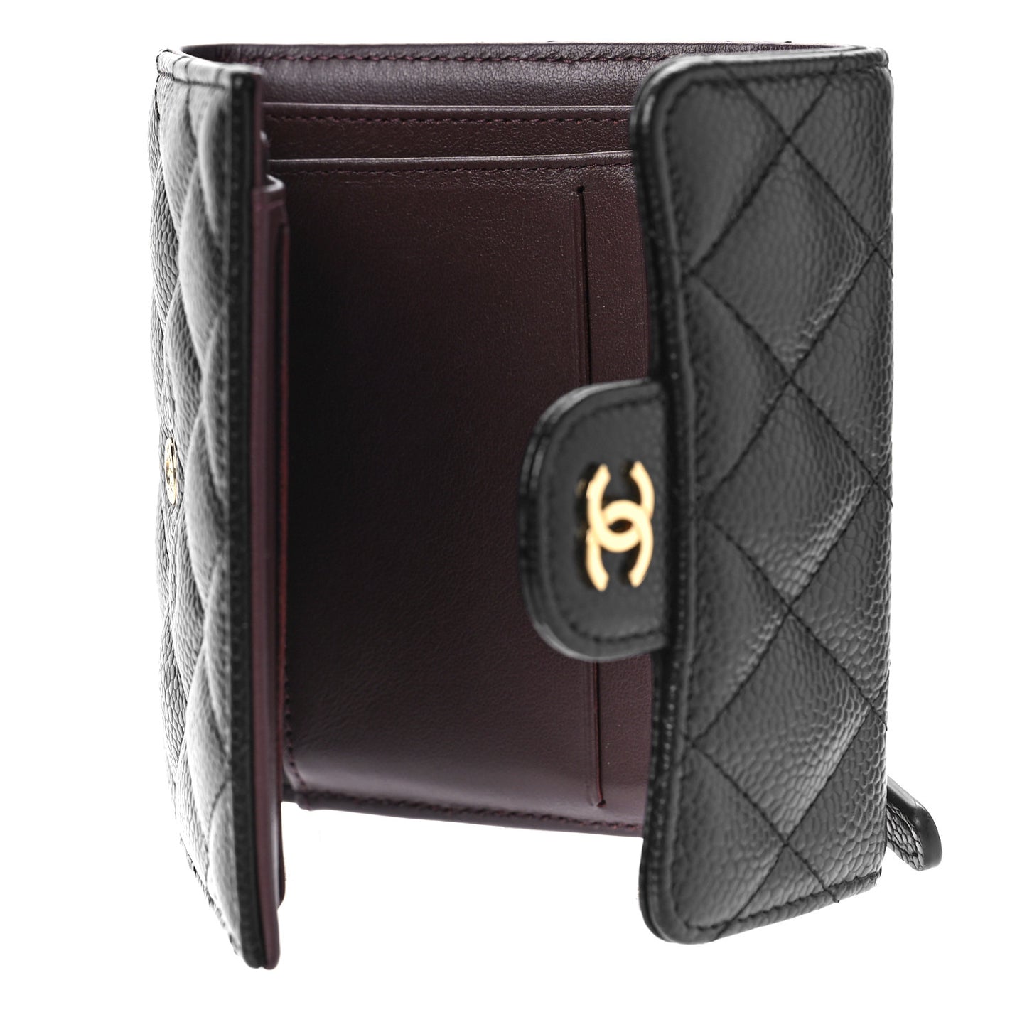 Caviar Quilted Compact Flap Wallet Black