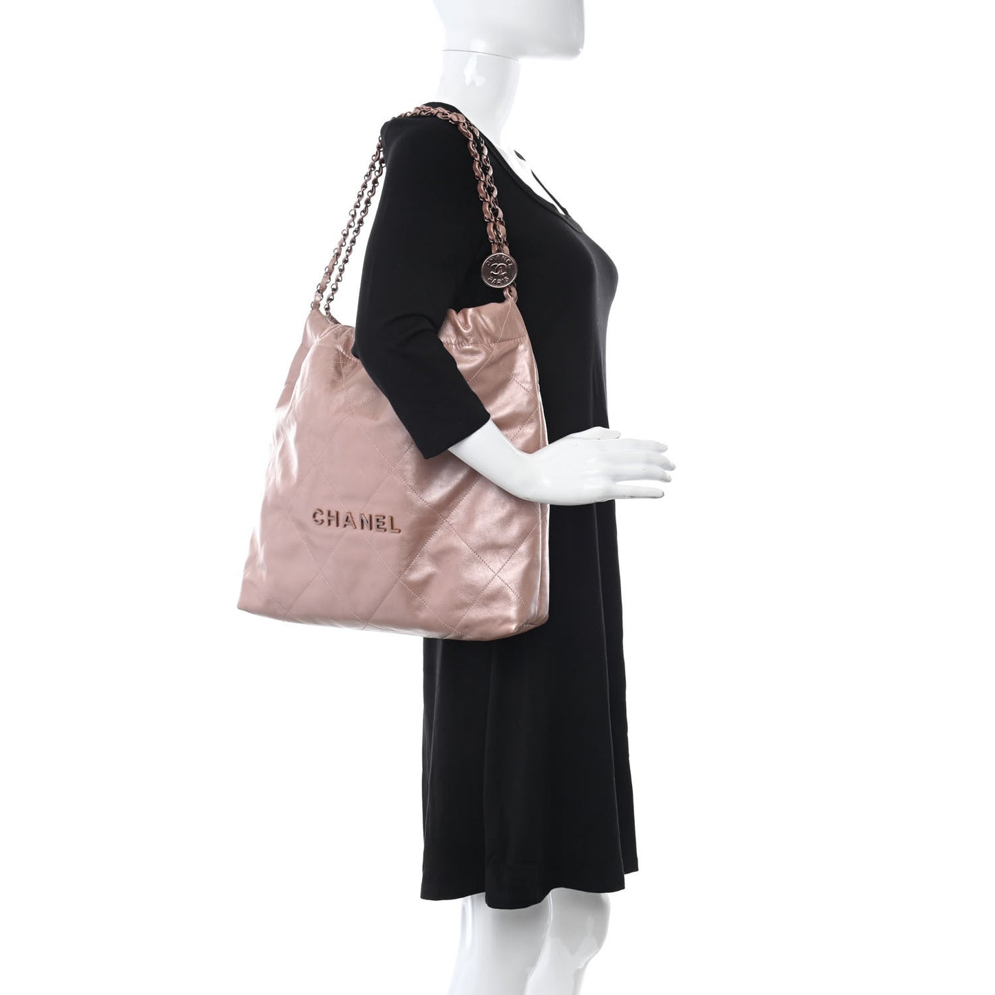 Metallic Calfskin Quilted Chanel 22 Pink