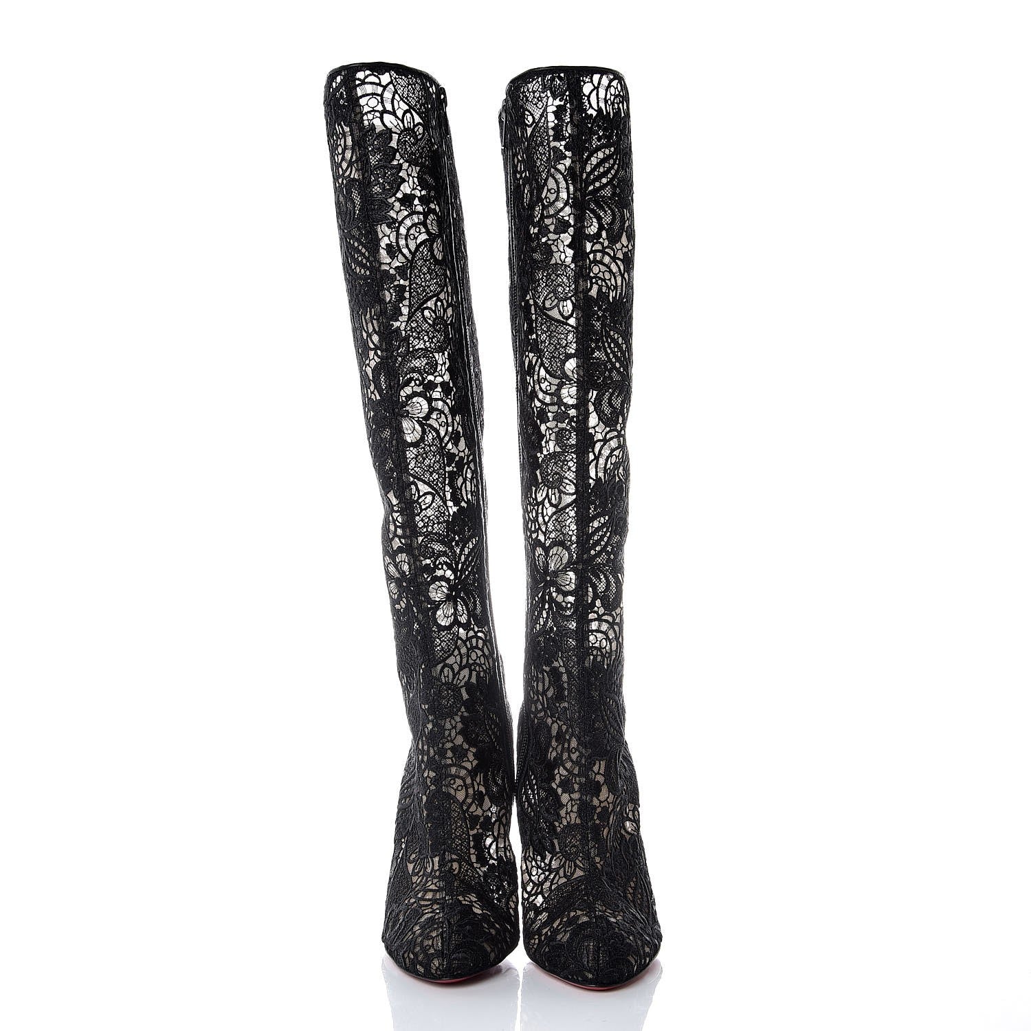 Christian Louboutin Mesh Guipure Wax Lace Kid Tennissina 100 Tall Boots 36 Black 2 of 7